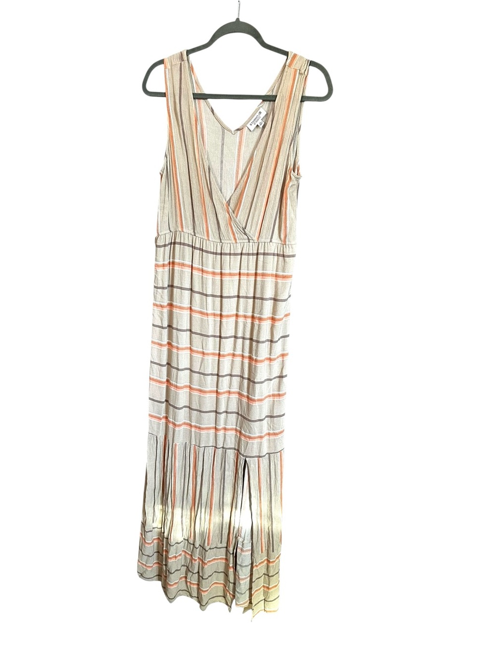 Sleeveless Striped Maxi Dress in Neutral and Orange